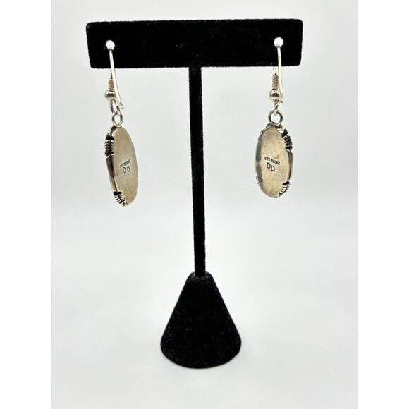 925 Vintage Sterling Silver Native American Navajo Oval Malachite Drop Earrings - Picture 7 of 7